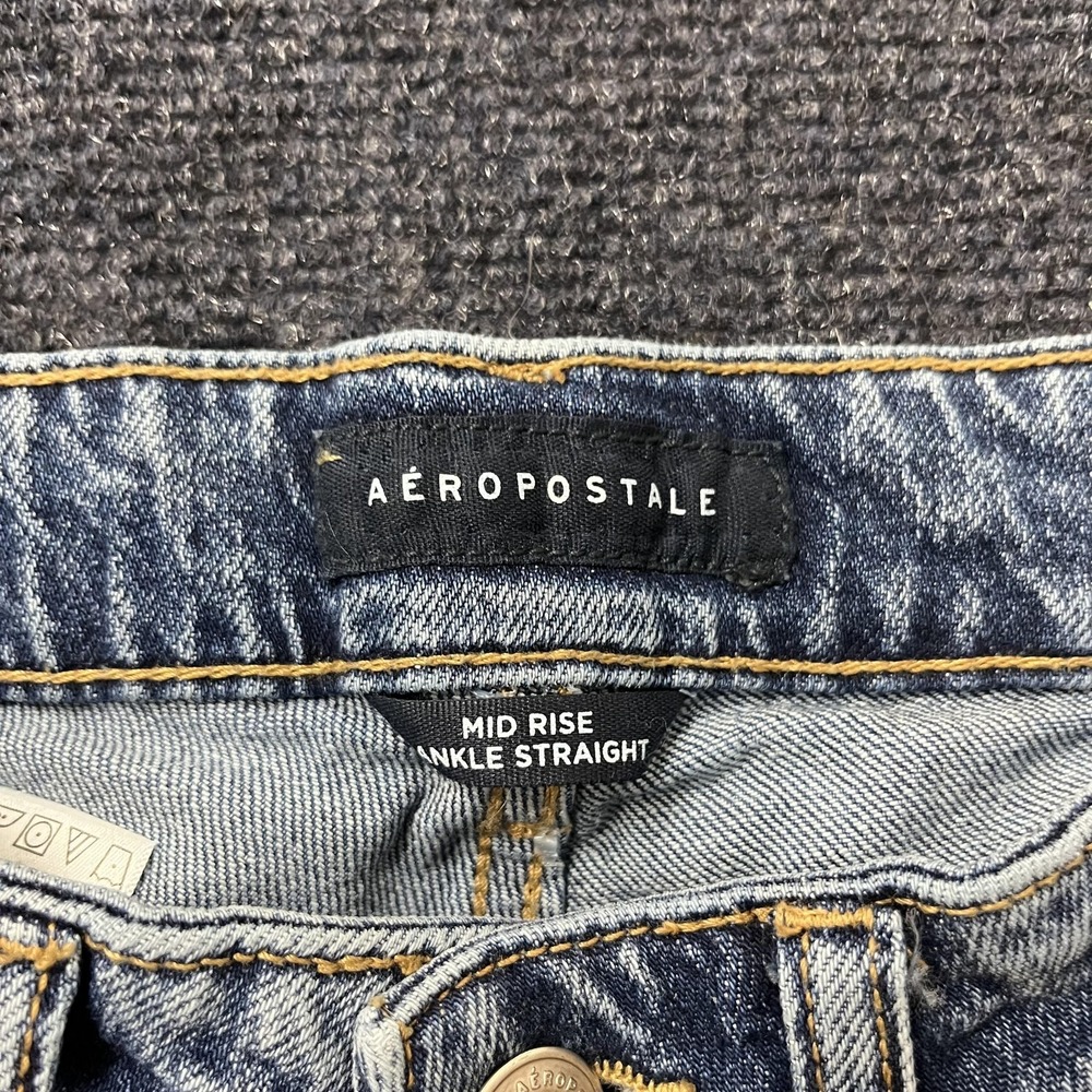 Aeropostale Mid Rise Ankle Straight Jeans Womens 0 Medium Blue Stretch Denim - Picture 4 of 11